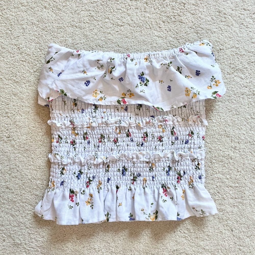 Reformation White Floral Smocked Tank Top - Picture 2 of 8